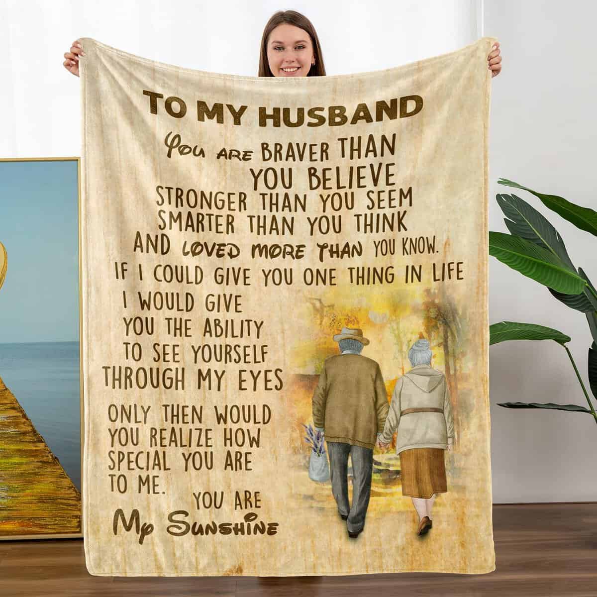 TURMTF Gifts for Him, Gifts for Husband, My Husband Blanket, to Husband Gifts from Wife, Valentines Gifts for Men, Anniversary Birthday Gifts for Him, Husband, 140x180CM