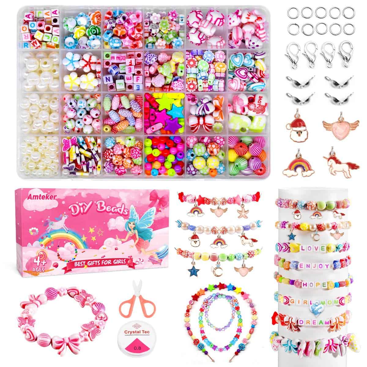 Amteker Bracelet Making Kits for Girls, Jewellery Making Kit Girls Birthday Presents, Gifts for Teenage Girls Arts Craft Kits for Kids Age 4-9, DIY Beads Friendship Bracelet Making Kit 24 Colours