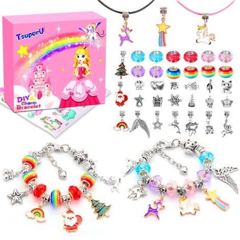 Magical Unicorn-themed Bracelet Making Kit for Girls, perfect for Christmas, birthdays, and advent calendar surprises.