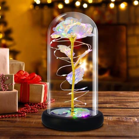 Galaxy Rose Gift for Women: Beauty and The Beast Rose in Glass. Colorful and Unique Gift for Special Occasions.