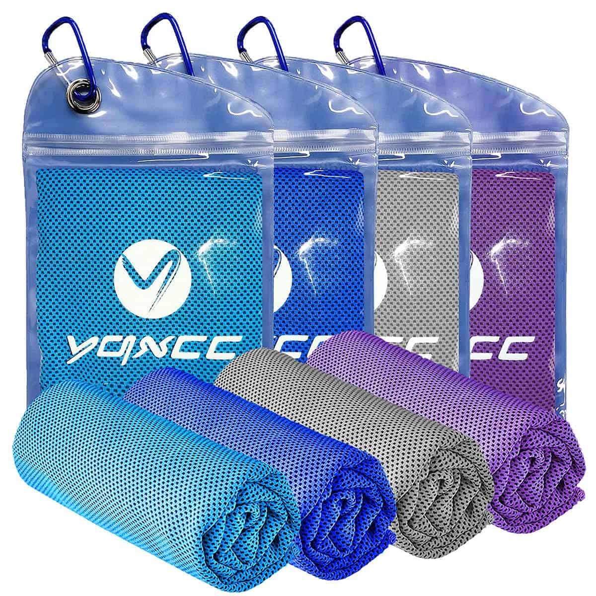 YQXCC 4 Pack Cooling Towels (100x30 cm) Cool Cold Towel, Soft Breathable Chilly Towel, Microfibre Ice Towel for Yoga, Golf, Gym, Camping, Running, Fitness, Workout & More Activities