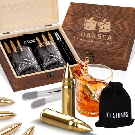 Christmas Whisky Set: Includes 6 Whisky Stones, 2 Glasses, Reusable Ice Cubes, perfect gift for him.