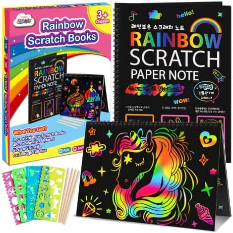 ZMLM Scratch Paper Art Notebook: 2 Pack with Rainbow Magic Paper for Girls’ Birthday or Christmas Party.