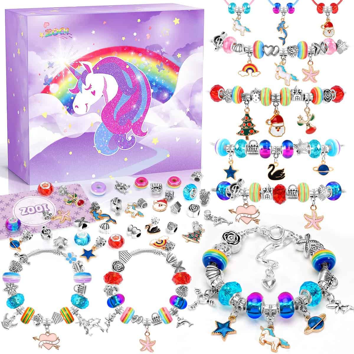 ZOOI Unicorn Gifts for Girls Gifts for Teenage Girls, Gifts for 5-13 Year Old Girls, Jewellery Making Kit, Charm Bracelet Making Kits for Girls, Arts and Crafts for Kids Easter Gifts for Kids