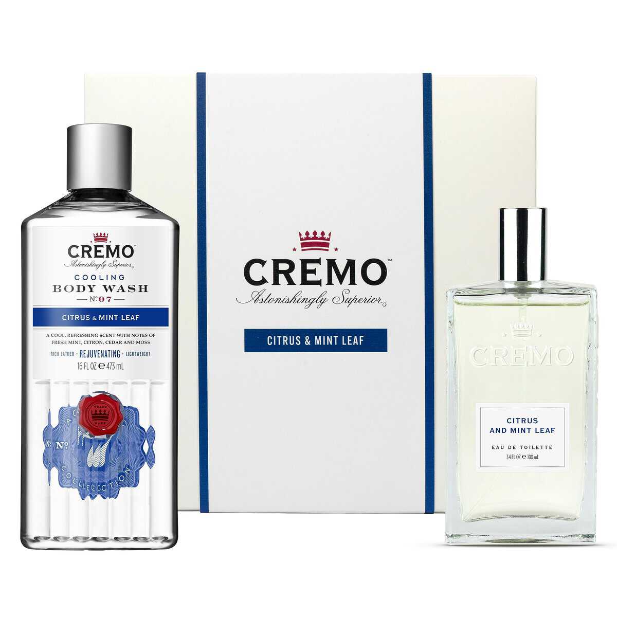 CREMO CITRUS & MINT LEAF Gift Set for Men - Eau de toilette 100ml + Body Wash 473ml - Fresh fragrance