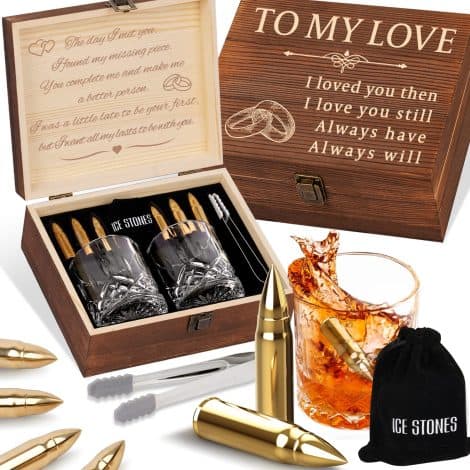 Whisky Stones & Glasses Gift Set for Men, perfect for Christmas and anniversaries, a thoughtful and romantic present.