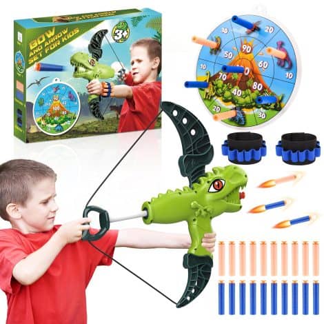 Veopoko Dino Bow & Arrow Set: Perfect gift for boys aged 4-8, with a fun dinosaur twist! Great for Christmas.