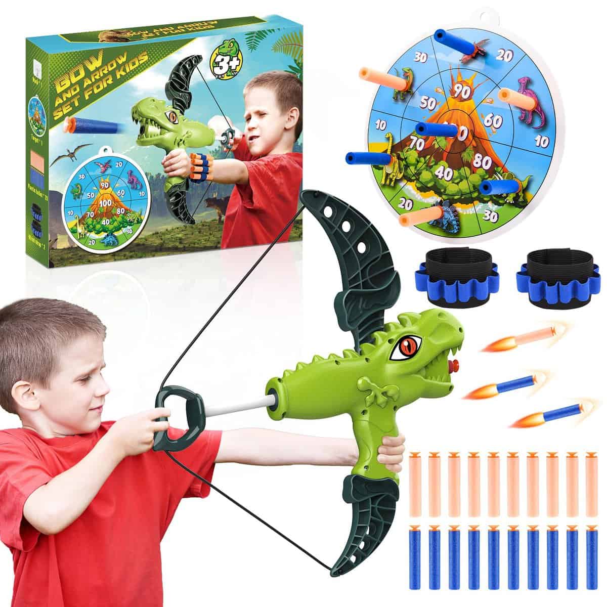 Veopoko Boys Toys Age 4 5 6 7 8, Dinosaur Toys for Boys Age 4-8 Bow and Arrow Set Kids 4 5 6 7 8 Year Old Boy Gifts Toys for 4-8 Year Old Boys Archery Set Kids Boys Christmas Eve Gifts