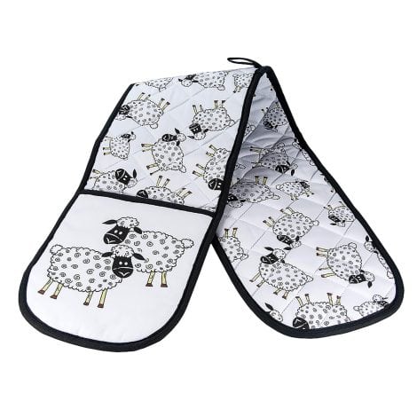 Black and White Sheep Double Oven Gloves for Animal Lovers – a cute gift from Spotted Dog Gift Company.