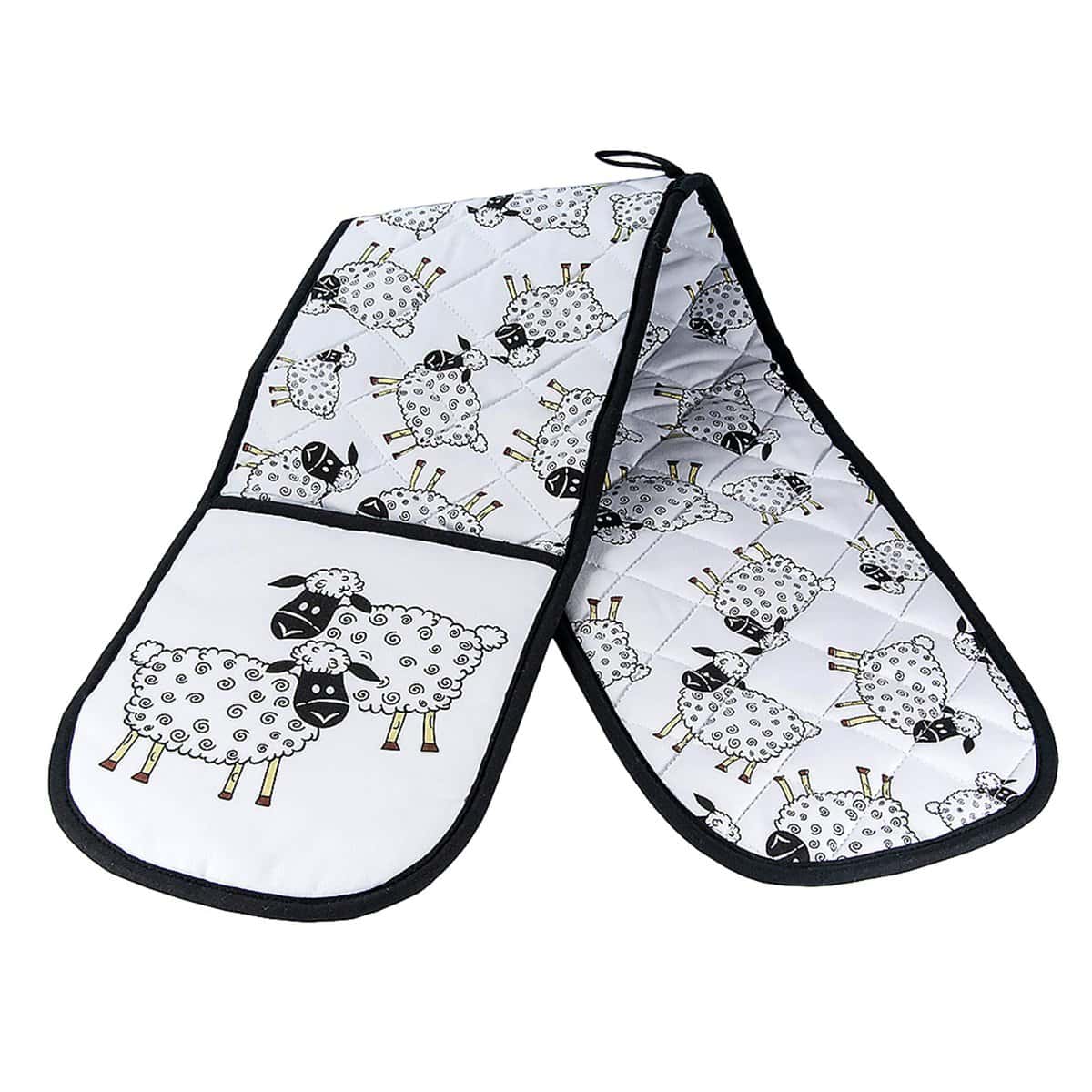 SPOTTED DOG GIFT COMPANY Double Oven Gloves, Heat Resistant Double Oven Mitt, Black and White Sheep Themed Kitchen Oven Mitts, Cute Sheep Cooking & Baking Gifts for Animal Lovers Women Men