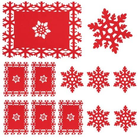 Whaline 12-pack Christmas Table Mats and Coasters, featuring a festive red snowflake design for your holiday gatherings!