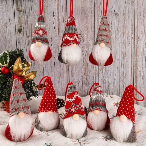 Set of 8 Handmade Swedish Gnome Hanging Ornaments. Perfect for your Christmas tree decor.