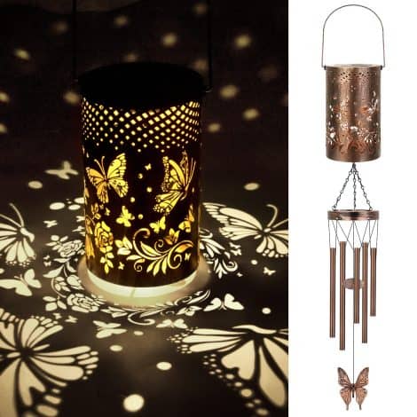 Outdoor solar wind chimes: Butterfly-themed gift for Mum’s garden, adding beautiful lights and decoration.