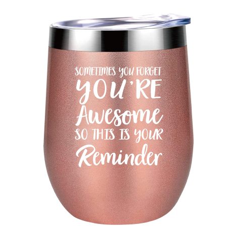 Rose Gold Insulated Wine Tumbler with Lid, You Are Amazing, Ideal Gift for Women, Friends, Colleagues.