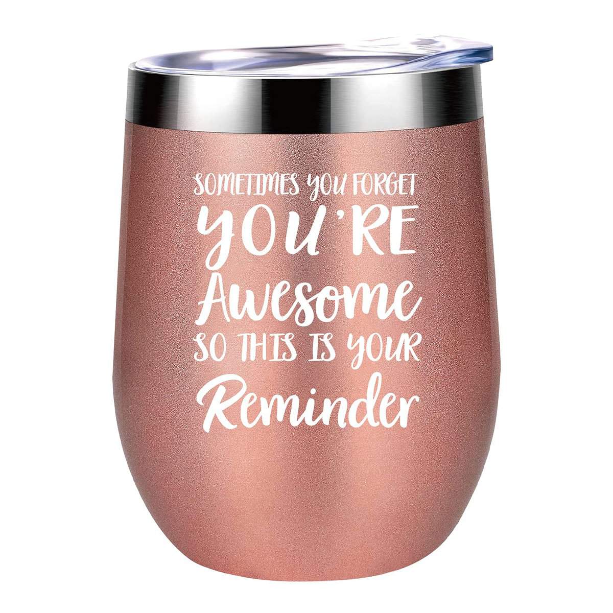 Stainless Steel Insulated Wine Tumbler with Lid, You are Awesome 12 Oz, Birthday/Thank You Gifts for Women, Best Friends, Employee, Coworker, Appreciation Gift, Rose Gold