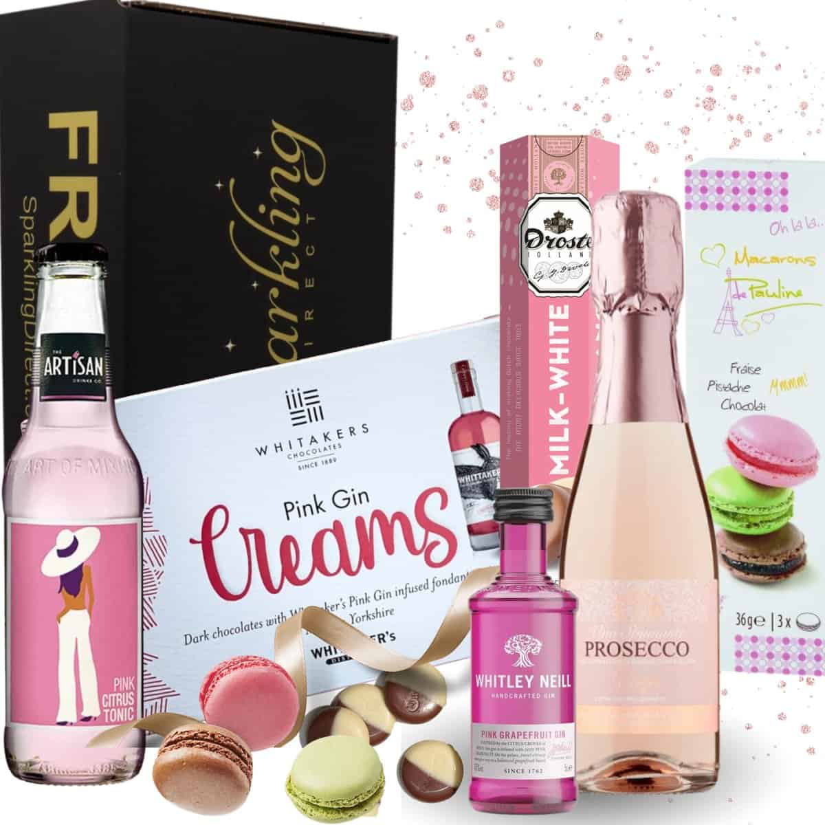 Pink Gin & Tonic Gift Set - Mini Prosecco Rose & Chocolate - Luxury Alcohol Hamper for Women, Gin & Prosecco Lovers - Anniversary, Birthday Gifts for Her, Christmas Presents - Best Friend Gift Ideas