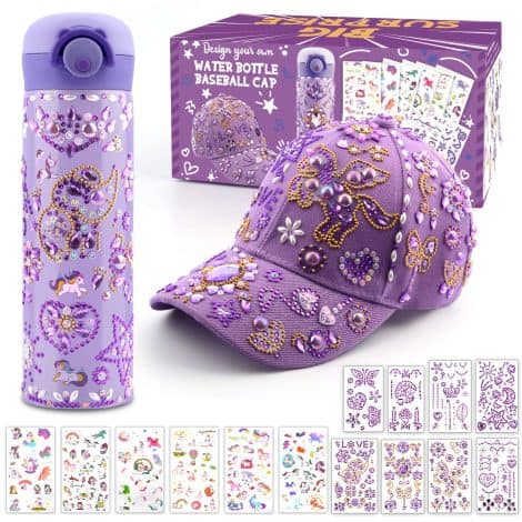 Personalize your own water bottle and cap with gem & unicorn stickers, a perfect gift for girls.