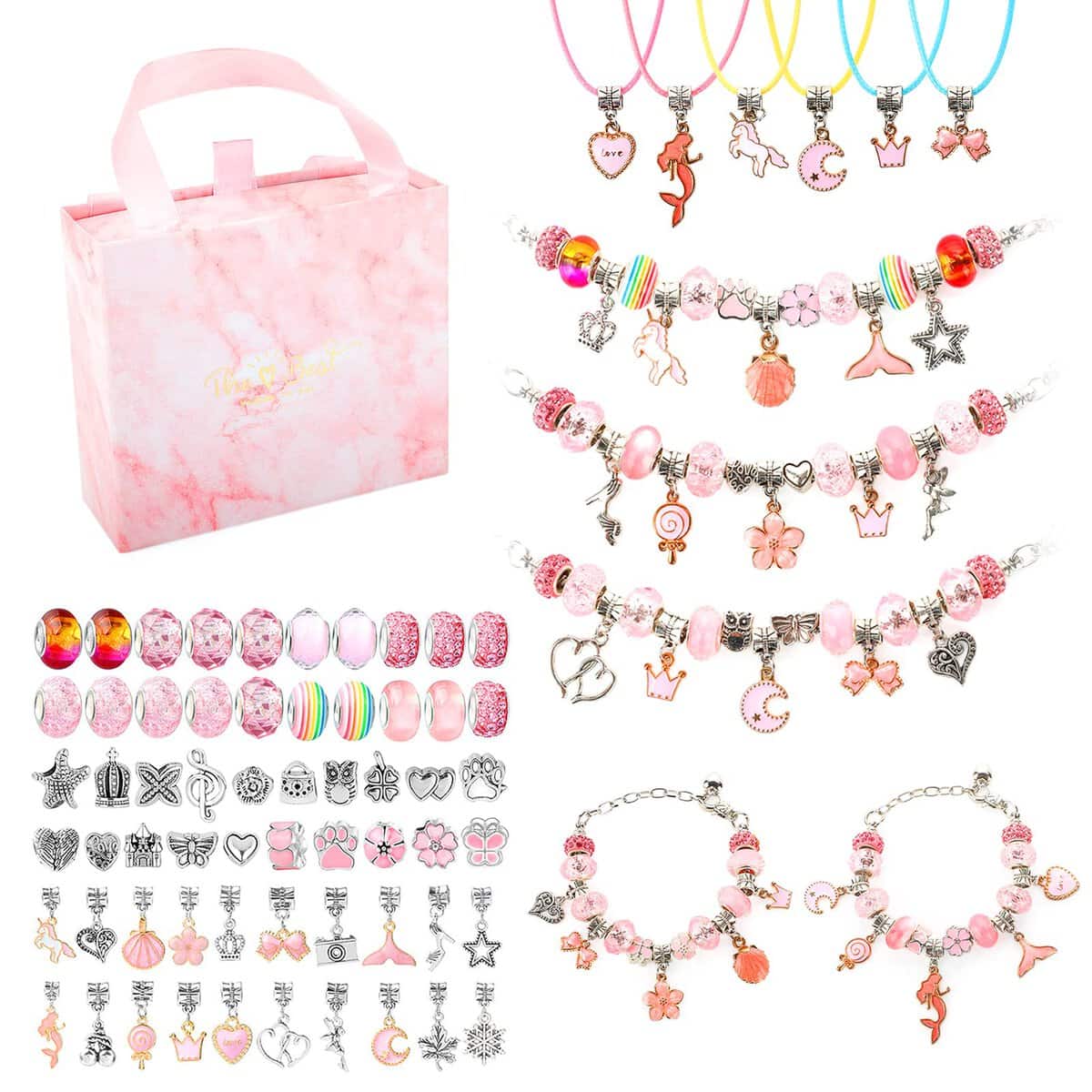 CICIGETI Charm Bracelet Making Kit for Girls, Jewellery Making Kit for 5 6 7 8 9 10 11 12 Year Old Girls, Girls Toys for Arts Crafts for Kids, Gifts & Presents for Teenage Girls, Pink