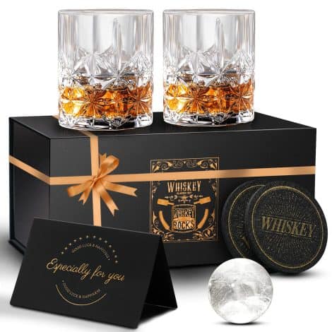 KAQ Whiskey Glasses: 2 elegant, 320ml lead-free crystal glasses, perfect for gifting, personalized for men who enjoy Scotch, Bourbon, Gin, Rum, Negroni, and Brandy.