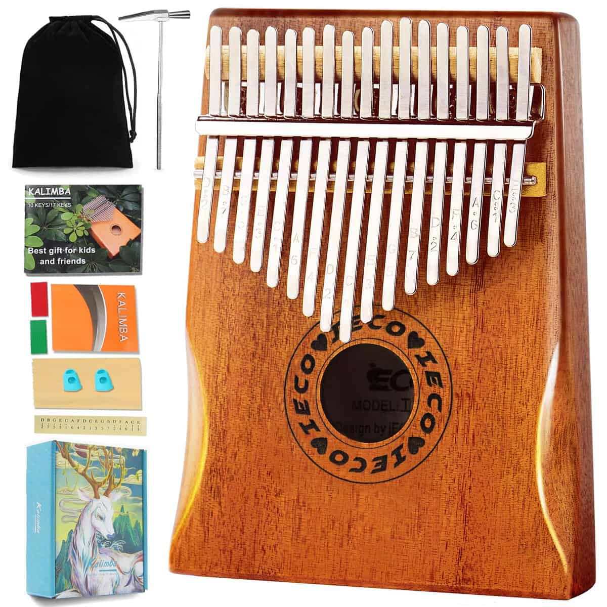 Kalimba Thumb Piano 17 Key Finger Piano Portable Mbria w/Songbook, Tuning Hammer, Music Gifts for Adults Kids Beginners