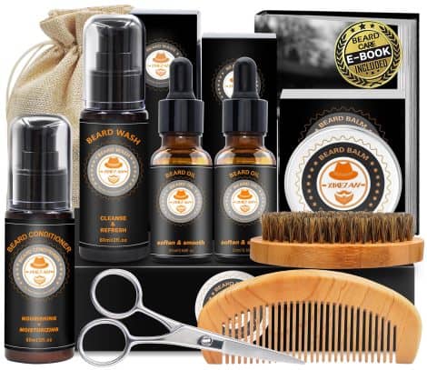 Enhanced Beard Care Set with Beard Conditioner, Oil, Balm, Brush, Shampoo, Comb, Shaper, Scissor, Bag, E-Book. Perfect gift for British men.