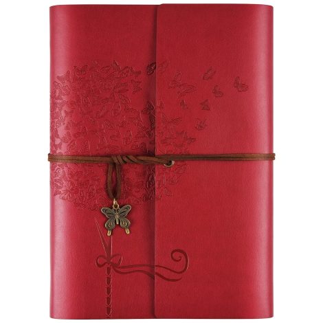 Red OMEYA Leather Journal Notebook – a stylish and practical A5 diary, perfect for travel and gifting.