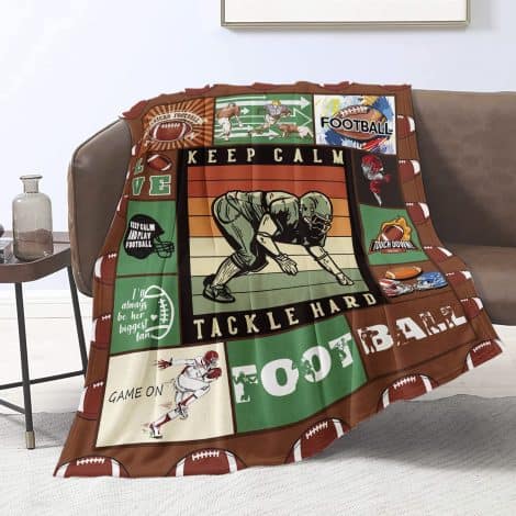 Sports themed throw blankets for kids and adults, perfect for rugby and American football fans. Can be used on beds or sofas. Ideal birthday gift.