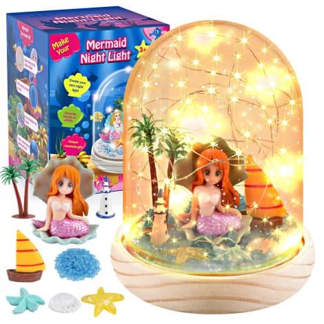 Mermaid-themed arts and crafts gift set for 3-8-year-old girls, including a night light for Christmas and Halloween.