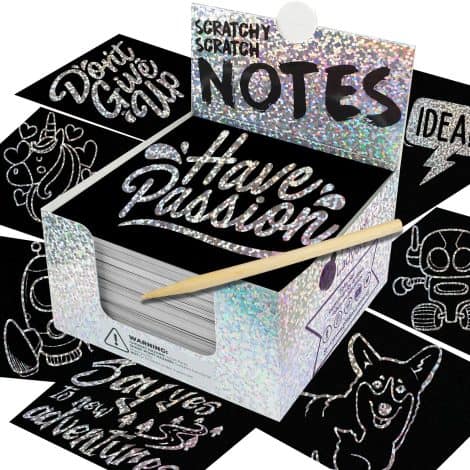 Silver Holographic Scratch Notes featuring 150 papers and 2 stylus pens. Perfect gifts for teenagers and adults.