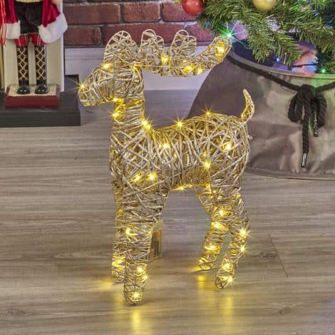 URBNLIVING 45cm Reindeer Stags with LED Lights, a festive golden Christmas decoration lit by 3xAA battery.