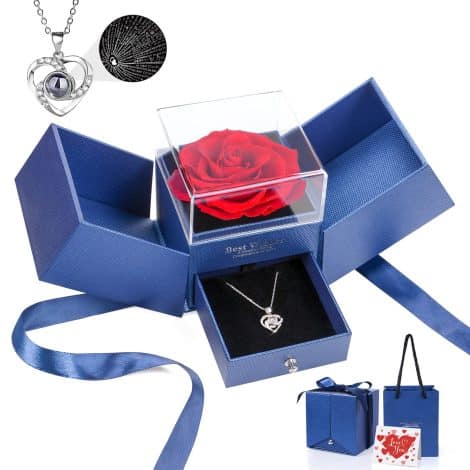 Preserved Rose Gift Sets for the Special Women in Your Life, complete with “I Love You” Necklace. Ideal for special occasions.