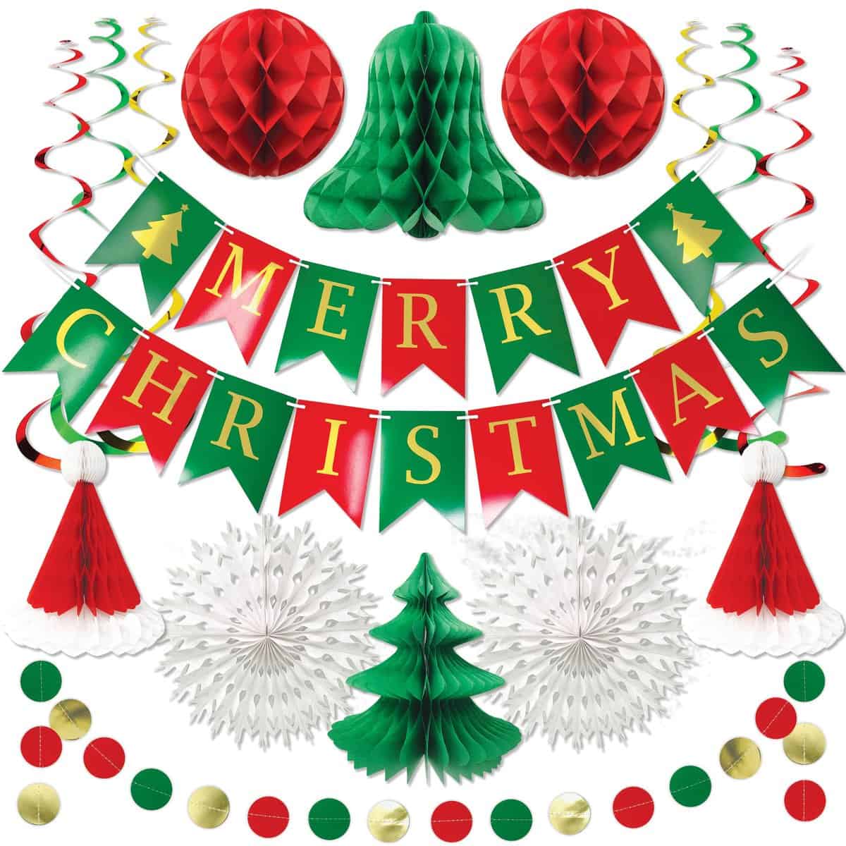 Premium Reusable Christmas Decorations - Christmas Decoration Set, Paper Christmas Decorations, Christmas Ceiling Decorations/Hanging Christmas Decorations, Indoor Vintage Honeycomb Xmas Room Decor