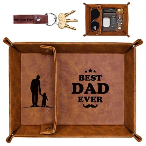 “Daddy’s Bedside Organiser: Stylish leather tray for dad’s essentials from loved ones, perfect for gifting!”