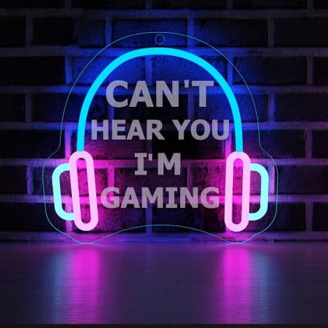 YuanDian Can’t Hear You I’m Gaming LED Neon Lights – a vibrant gamer sign for British game enthusiasts.