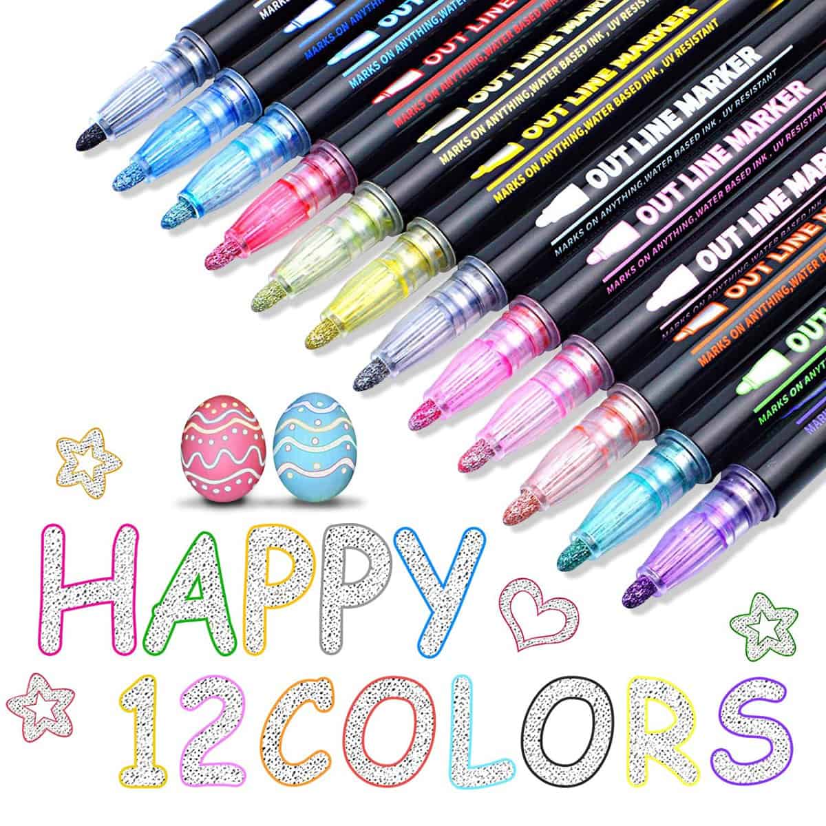 Maqhpu Outline Marker Pens Glitter Pens, Stocking Fillers Kids, Gifts for Teenage Girls, 12 Colours Metallic Double Line Outline Pens for Scrapbook, Art Crafts, Christmas Gifts for 4-12 Year Old Girls