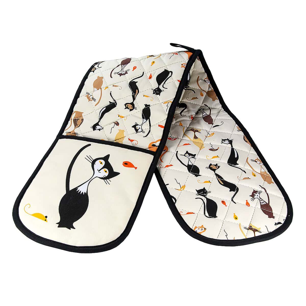 SPOTTED DOG GIFT COMPANY Double Oven Gloves, Heat Resistant Double Oven Mitt, Black Cat Themed Kitchen Oven Mitts, Cute Cats Cooking & Baking Gifts for Cat Lovers Women Men