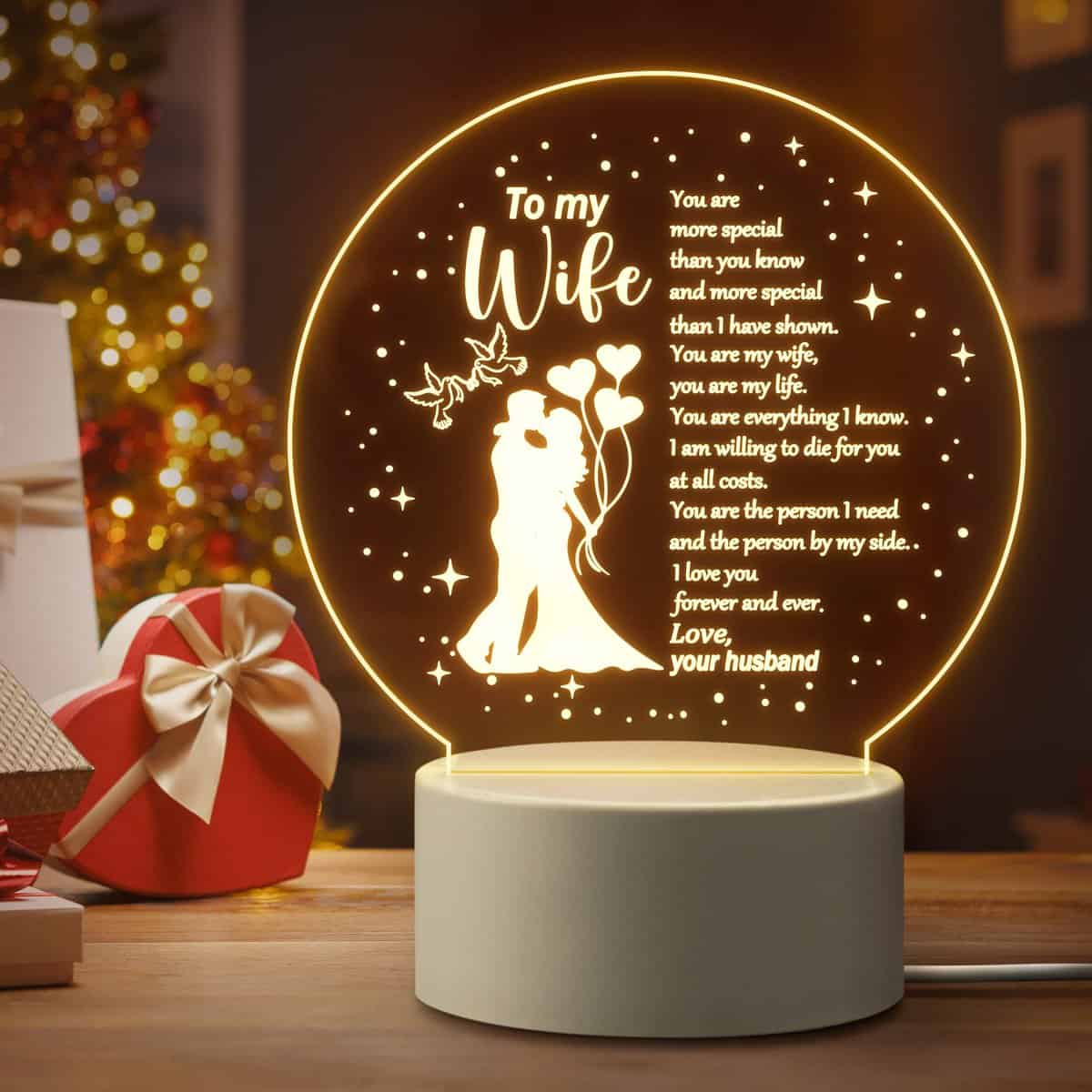 Gifts for Wife, Wife Birthday Gifts, Anniversary Wedding Gifts for Her, Presents for Wife on Valentines Day Christmas Mother's Day Gifts for Her Wife from Husband, Romantic Engraved Night Light