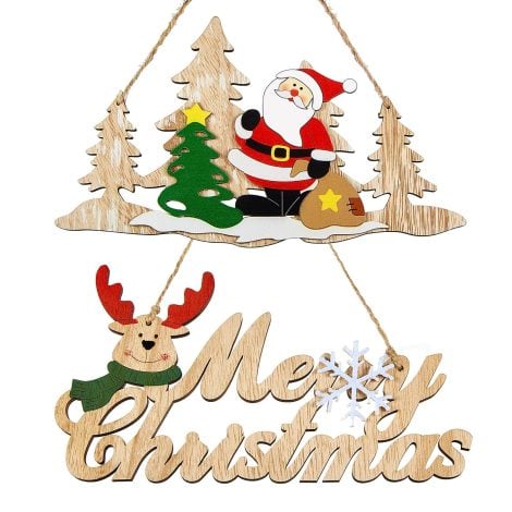 Wooden Christmas Plaque – Festive Santa, Reindeer, and Christmas Tree Signs – Ideal for Indoor and Outdoor Decor.