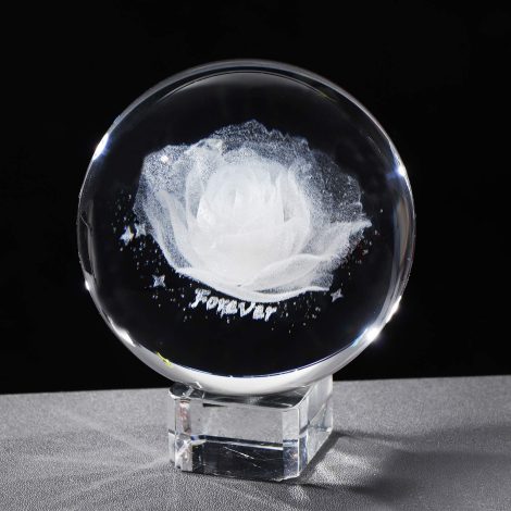 2.36” Engraved Crystal Ball with 3D Roses and Stars, a timeless gift to express love on special occasions.