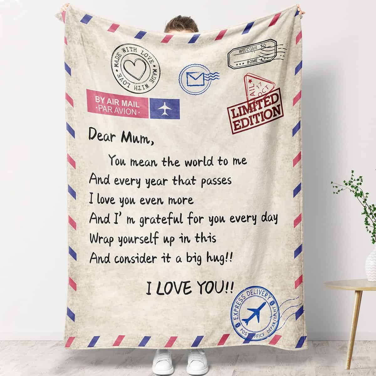 Blumuze Mum Gifts, Personalised Fleece Blanket with Message Gifts for Mum, Mum Birthday Gifts, Christmas Mothers Day Birthday Gifts for Mum From Daughter Son, Presents for Mum Mummy 152 x 127CM