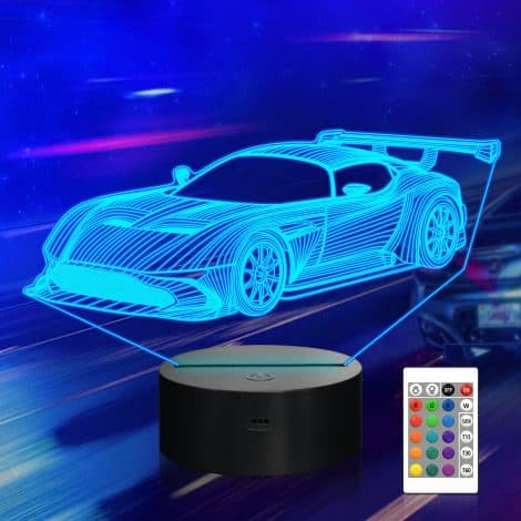 CooPark Car 3D Lamp: A cool gift for sports racing lovers, with 16 colors, remote control, perfect for bedrooms.