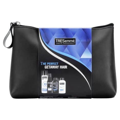 TRESemmé Ultimate Weekend Escape with a stylish black toiletry bag Gift Set for ladies, 4 items.