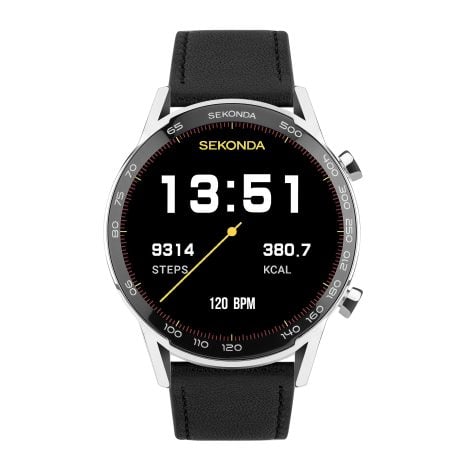 Sekonda Active Plus Smart Watch 45mm with Black Leather Strap 30178: Stay stylish and tech-savvy with this sleek watch.