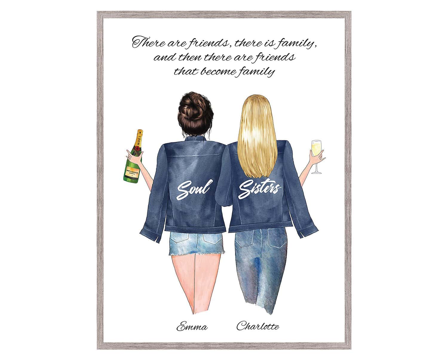 Personalised Gifts for Women | Best Friend Gifts | Cousin Gifts | Friendship Print | Friend/Sisters Keepsake | Customisable Hair, Drinks, Clothes | UNFRAMED | Available in 5"x7", A5, 8"x10", A4, A3