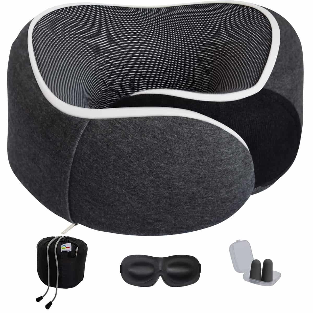 Primari Travel Neck Pillow for Sleeping – 100% Pure Memory Foam – Full 360° Neck Support – Machine Washable Sleeve – Travel Accessories in Gift Box