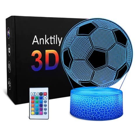 Football 3D lamp for kids, a cool gift with 16 colors, remote control, perfect for football fans.