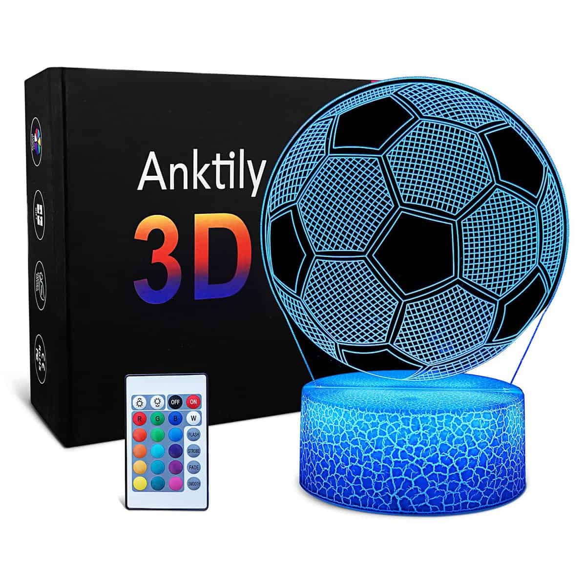 Kids Night Light Football 3D Optical Illusion Lamp, Football Gifts for Boys Girls, 16 Colors and Remote Control Table Desk Lamp, Soccer Birthday Xmas Valentine's Day Gift for Sport Fans