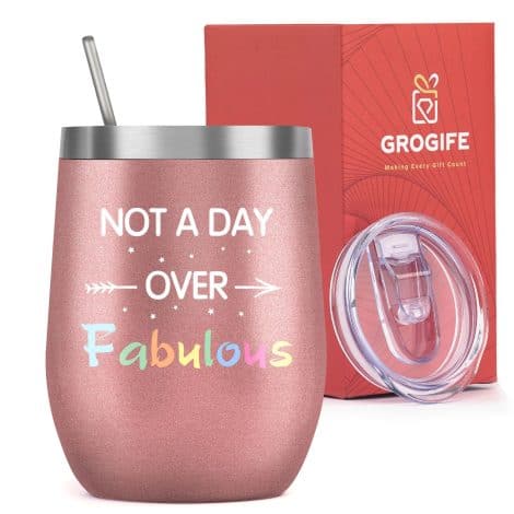 Christmas Surprise Santa Gifts for Ladies – Amusing Travel Cup, Festive Stocking Stuffer; Great Birthday Gifts for Mum, Girlfriend, Sister, Wife, Colleagues; Insulated Coffee Mug & Wine Glass 350ml