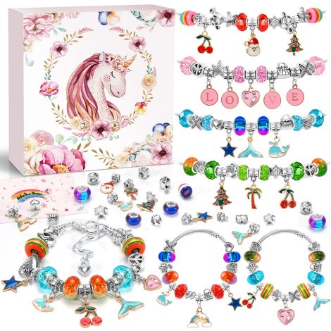 ZOOI Magical Unicorn Gift Set for Girls Ages 5-12, Includes Charm Bracelet and Jewelry Making Kit. Ideal for Easter.