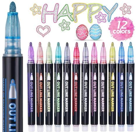 ECtury Sparkle Pens Dual Line Metallic Outline Pens, Ideal Stocking Fillers for British Teens and Kids.